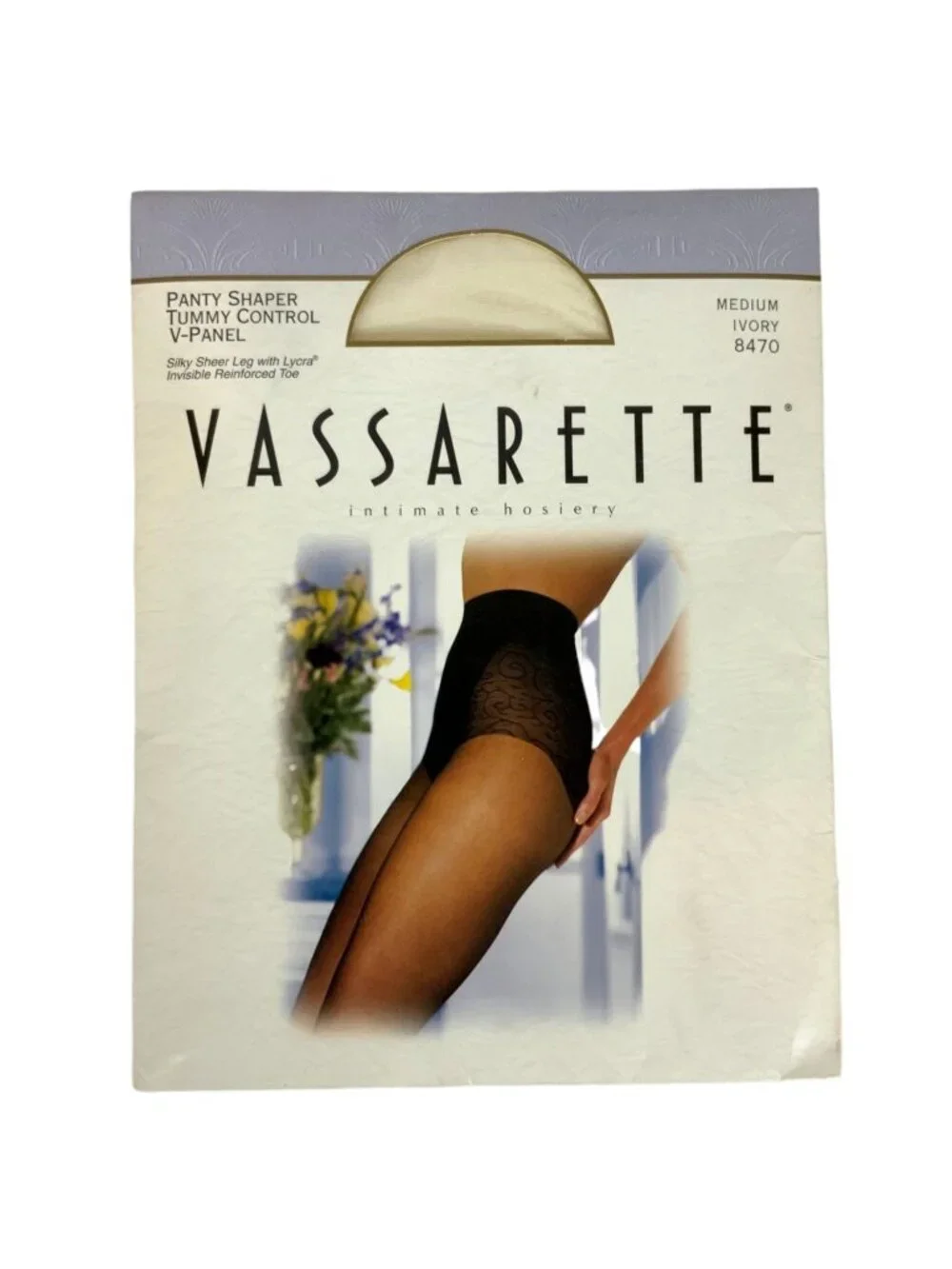Vassarette Pantyhose Lacy Panty Shaper Medium Ivory Silky Sheer Tummy Control